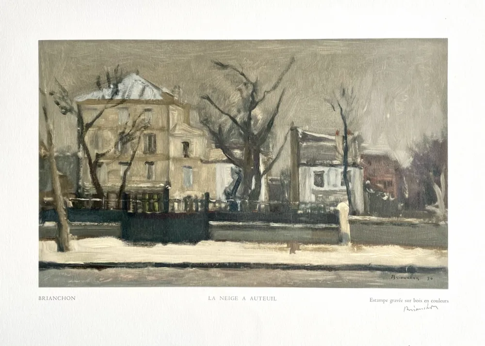 Grabado En Madera Brianchon -  La Neige à Auteuil 