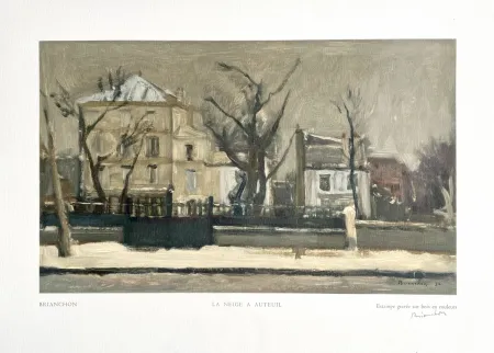 Grabado En Madera Brianchon -  La Neige à Auteuil 