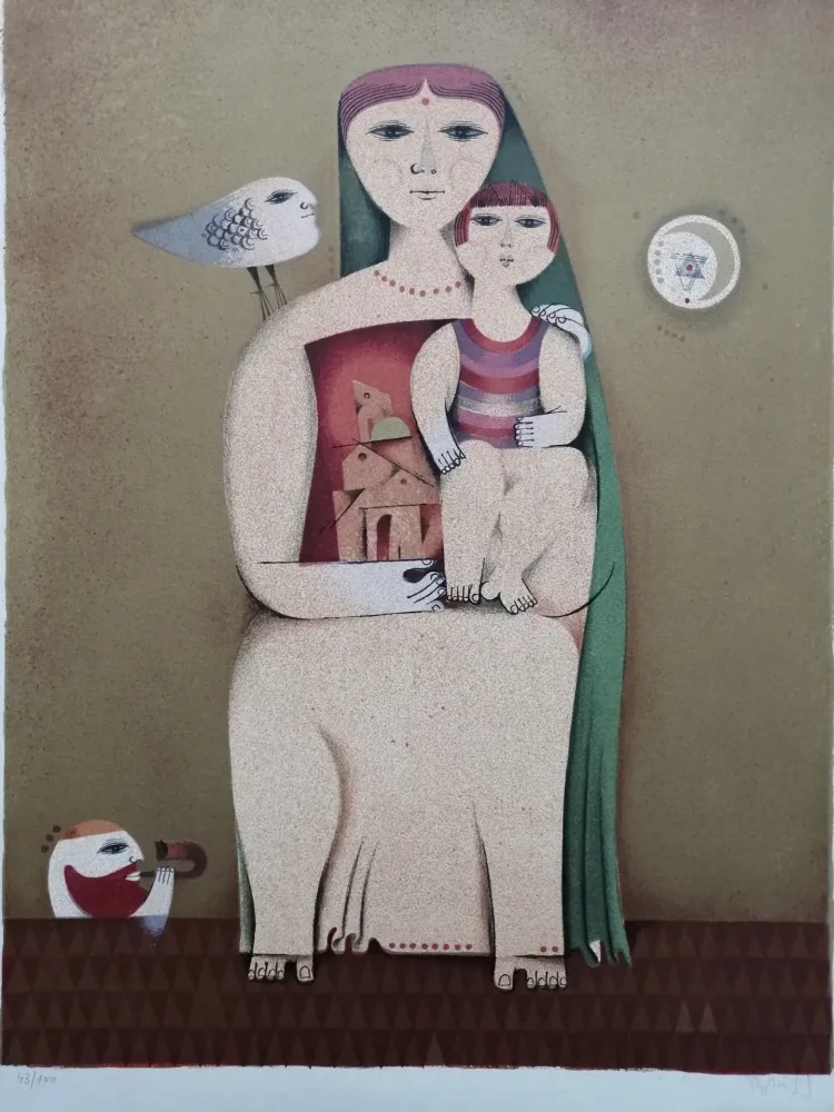 Litografía Briss - Femme et enfant
