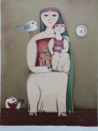 Litografía Briss - Femme et enfant