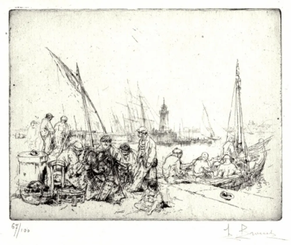 Aguafuerte Brouet - Les Raccommodeurs de Filets