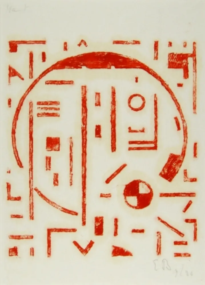 Grabado En Madera Buchholz - Großer Kreis mit kleinem Kreis rot (Big cercle with small cercle red)