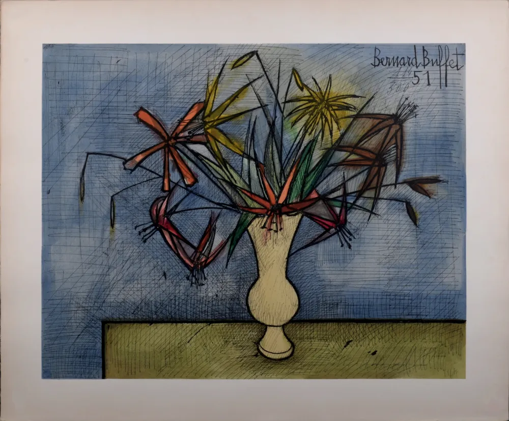 Litografía Buffet - Bouquet de Fleurs, 1960 -  Hand-numbered!