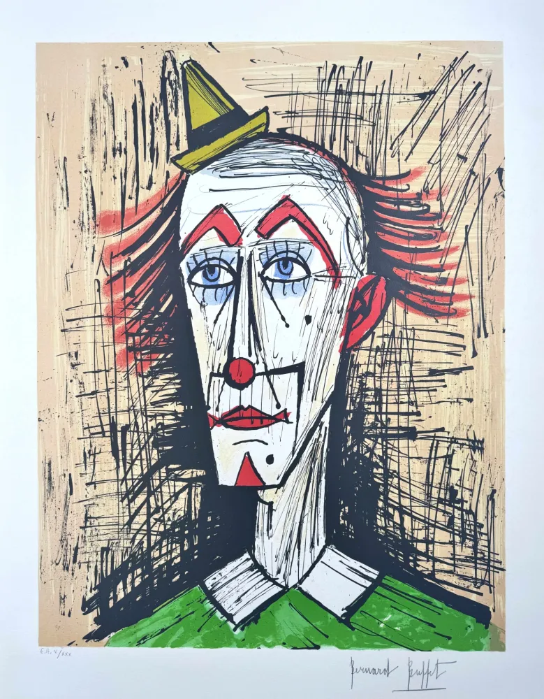 Litografía Buffet - Clown au Petit Chapeau 