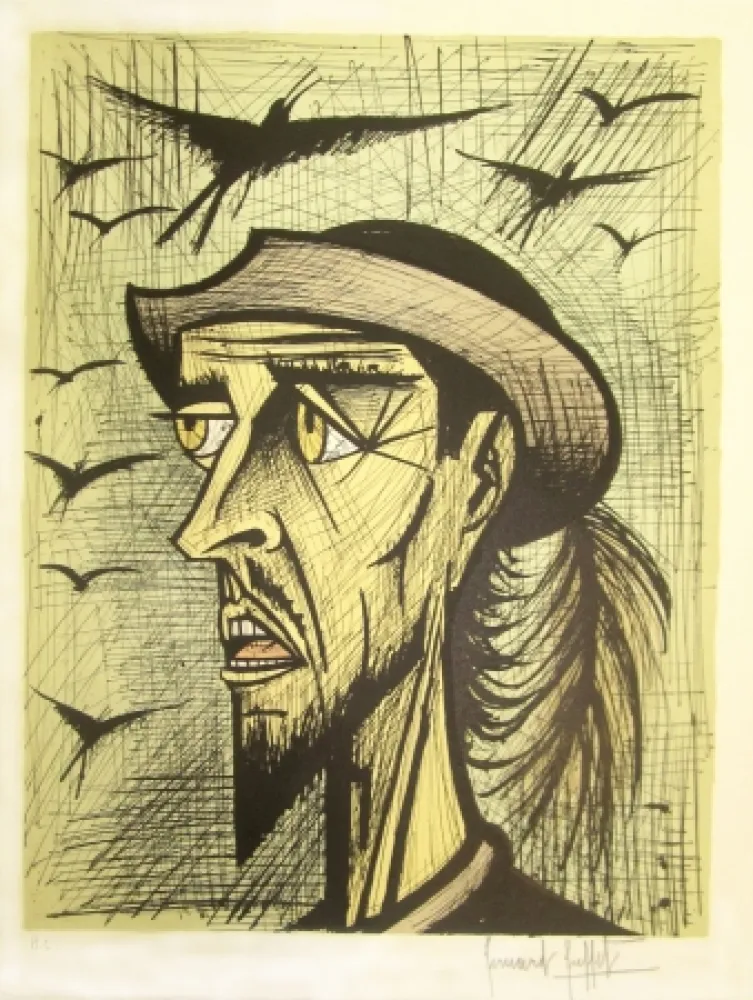 Litografía Buffet - Don Quixote with Hat