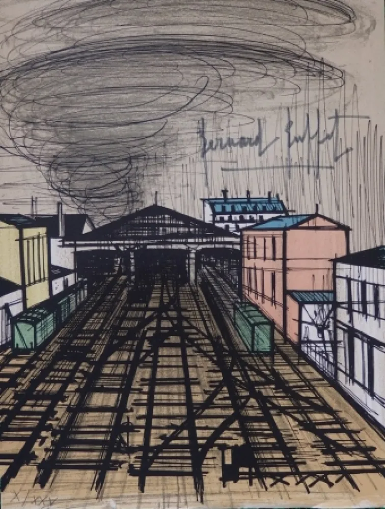 Litografía Buffet - La gare Saint Lazare