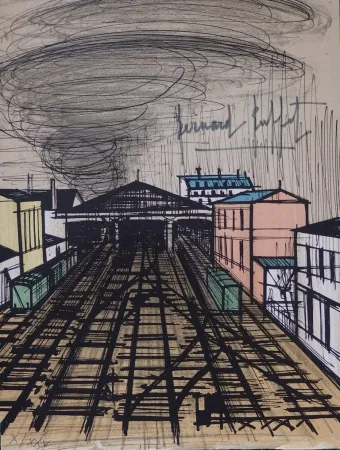 Litografía Buffet - La gare Saint Lazare