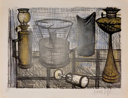 Litografía Buffet - Lampe à pétrole, 1954 - Hand-signed