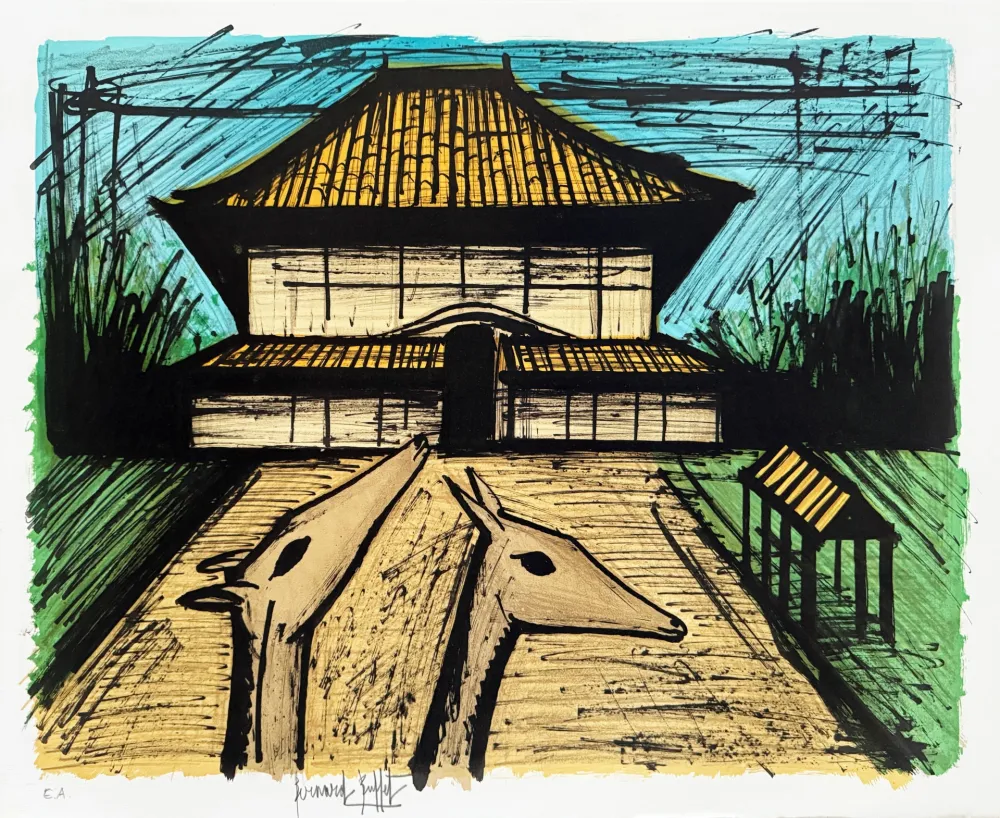 Litografía Buffet - Le cerf à Nara – Sorlier