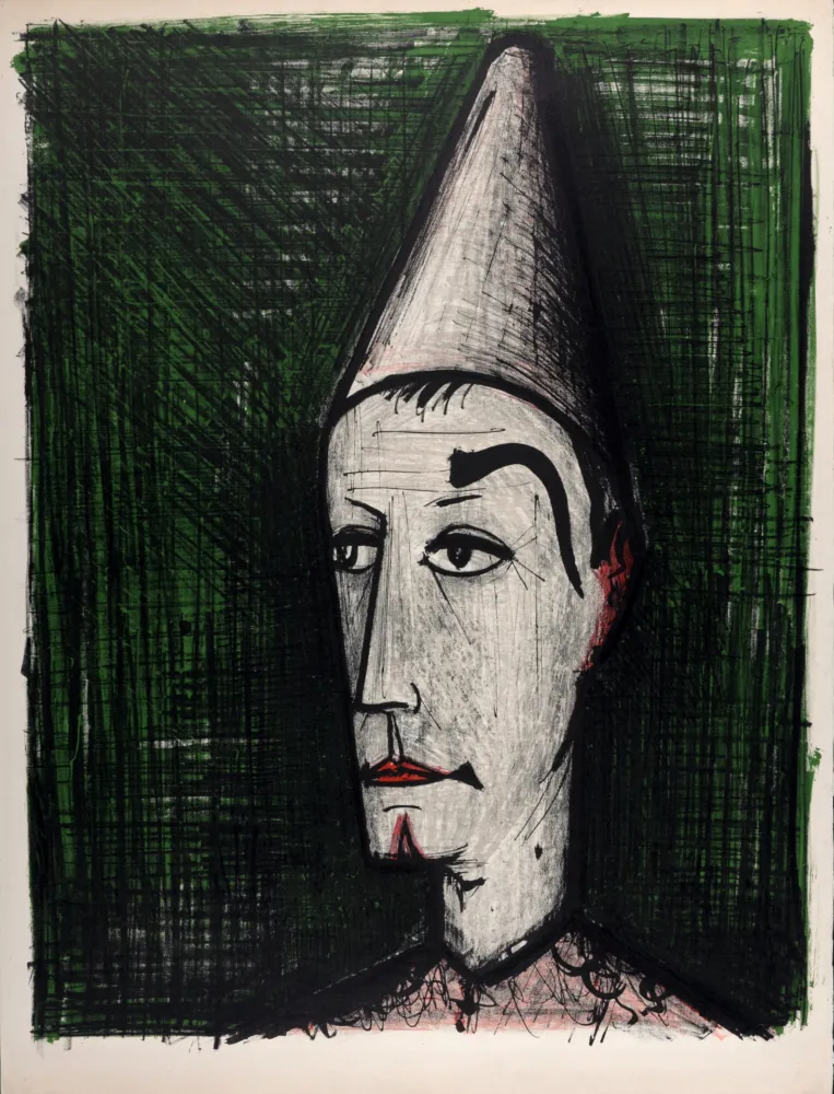 Litografía Buffet - Le Clown sur fond vert
