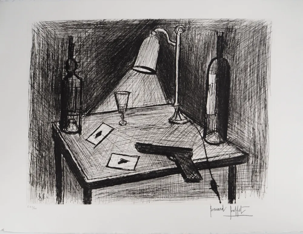 Grabado Buffet - Le jeu de cartes, le pistolet