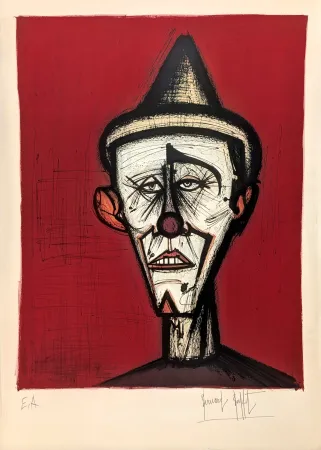 Litografía Buffet - Mon Cirque, le clown au fond rouge 