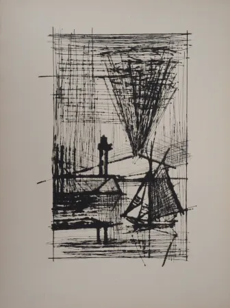 Grabado Buffet - Paysage au voilier et au phare