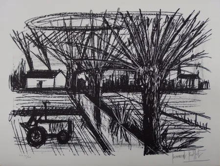 Litografía Buffet - Paysage breton au tracteur