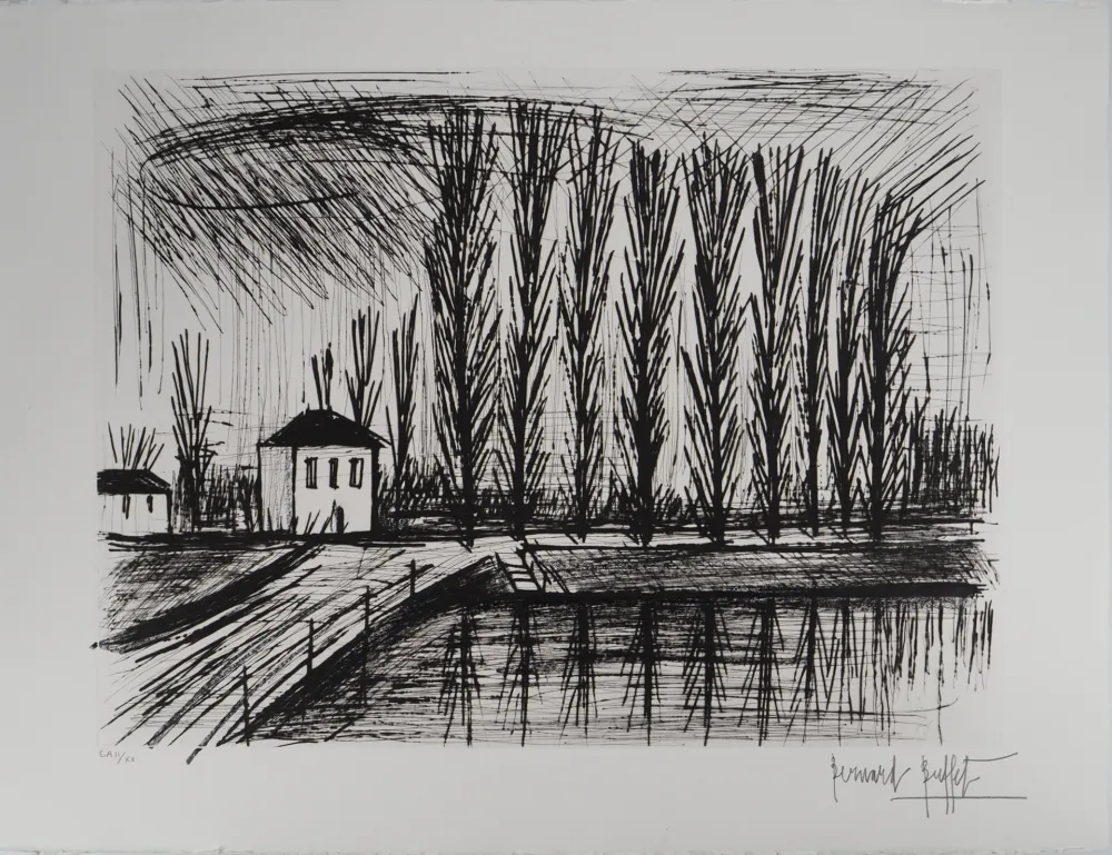 Grabado Buffet - Peupliers au bord de l'eau