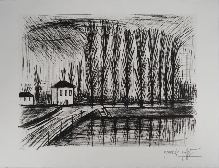 Grabado Buffet - Peupliers au bord de l'eau