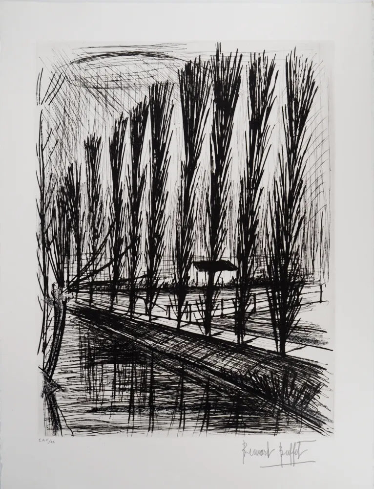 Grabado Buffet - Peupliers au bord du canal