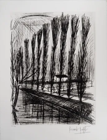 Grabado Buffet - Peupliers au bord du canal