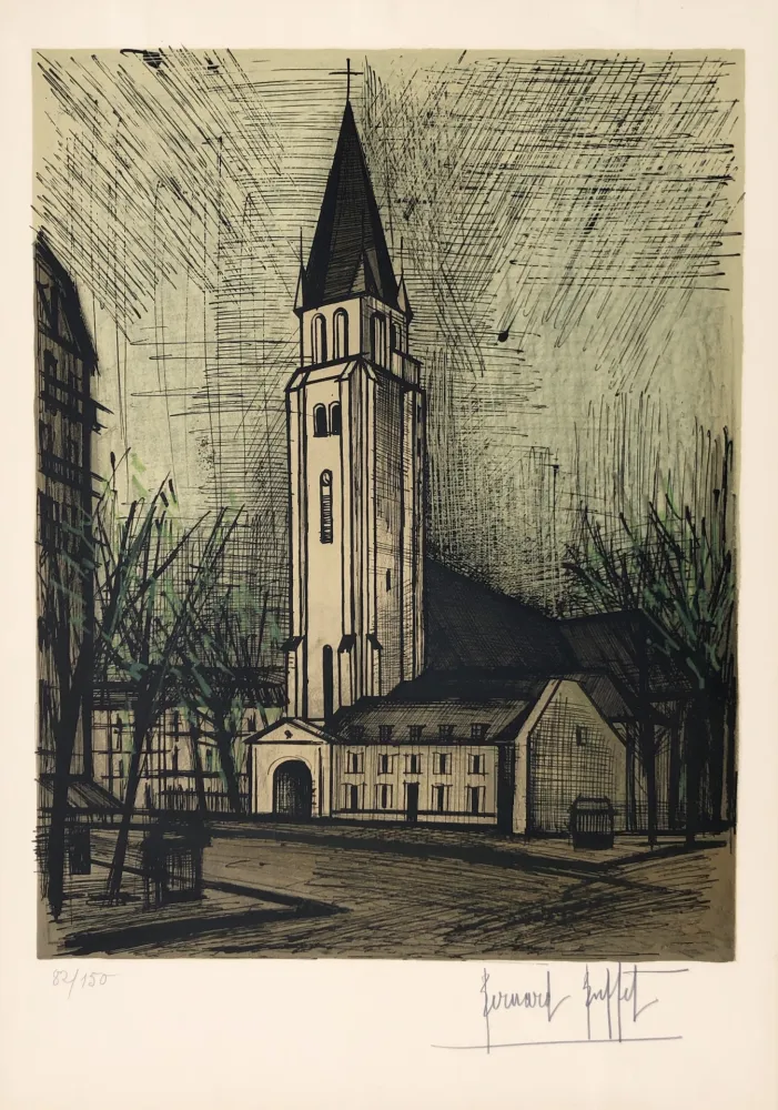 Litografía Buffet - Place Saint-Germain-Des-Pres