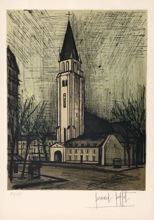 Litografía Buffet - Place Saint-Germain-Des-Pres