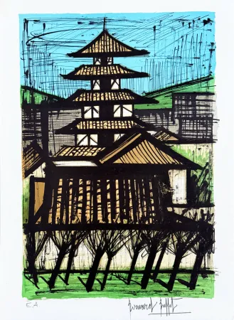 Litografía Buffet - Temple à Kyoto