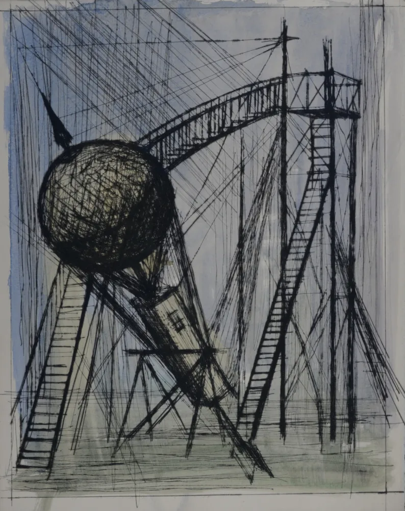 Grabado Buffet - Voyages fantastiques de Cyrano de Bergerac, 1958