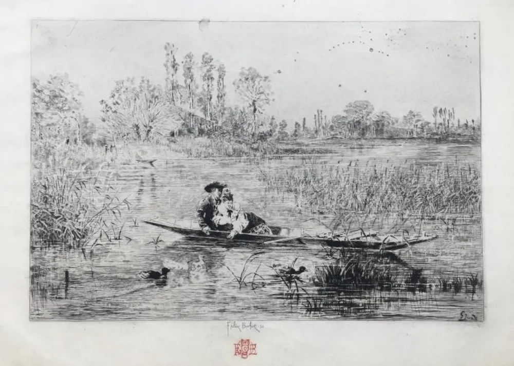 Grabado Buhot - Au fil de l'eau (1875)