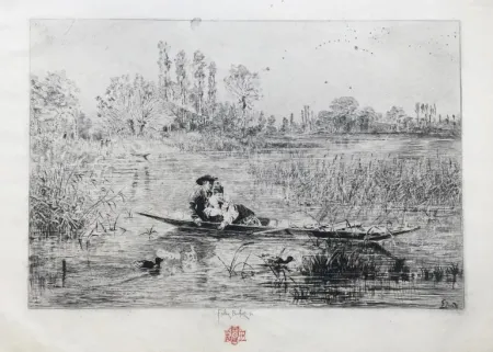 Grabado Buhot - Au fil de l'eau (1875)