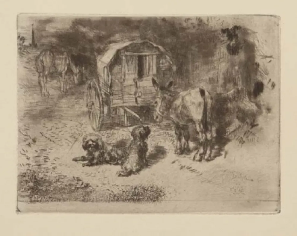 Aguafuerte Y Aguatinta Buhot - Gardiens du logis / Les amis du saltimbanque