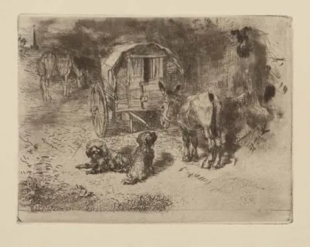 Aguafuerte Y Aguatinta Buhot - Gardiens du logis / Les amis du saltimbanque