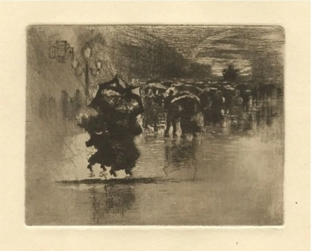 Aguafuerte Y Aguatinta Buhot - Le petit enterrement / Sous l'averse