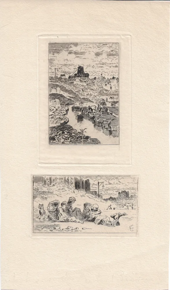 Grabado Buhot - Le puits de la Butte-aux-Cailles [and] Les chiffonniers