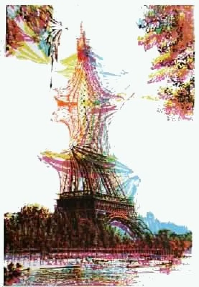 Litografía Bury - Quatre tours Eiffel superposées