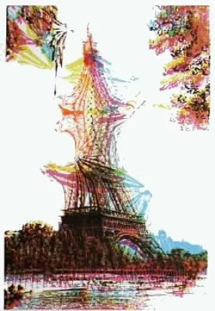 Litografía Bury - Quatre tours Eiffel superposées