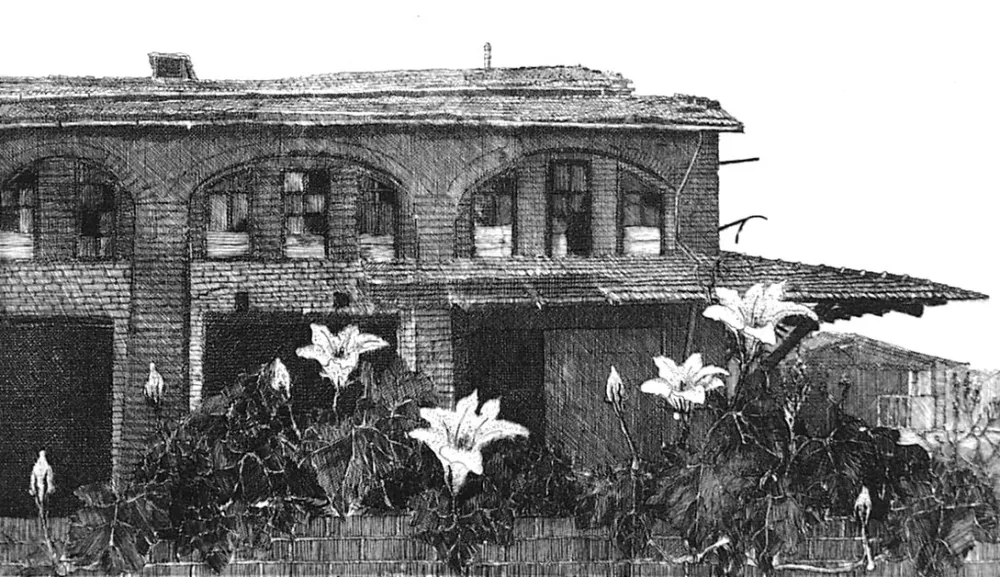 Aguafuerte Cacciarini - Il giardino della fabbrica