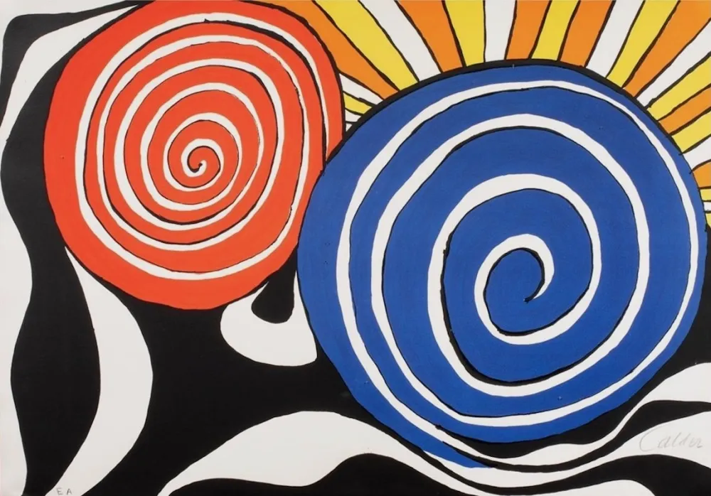 Litografía Calder - Red and Blue Swirl with Sun