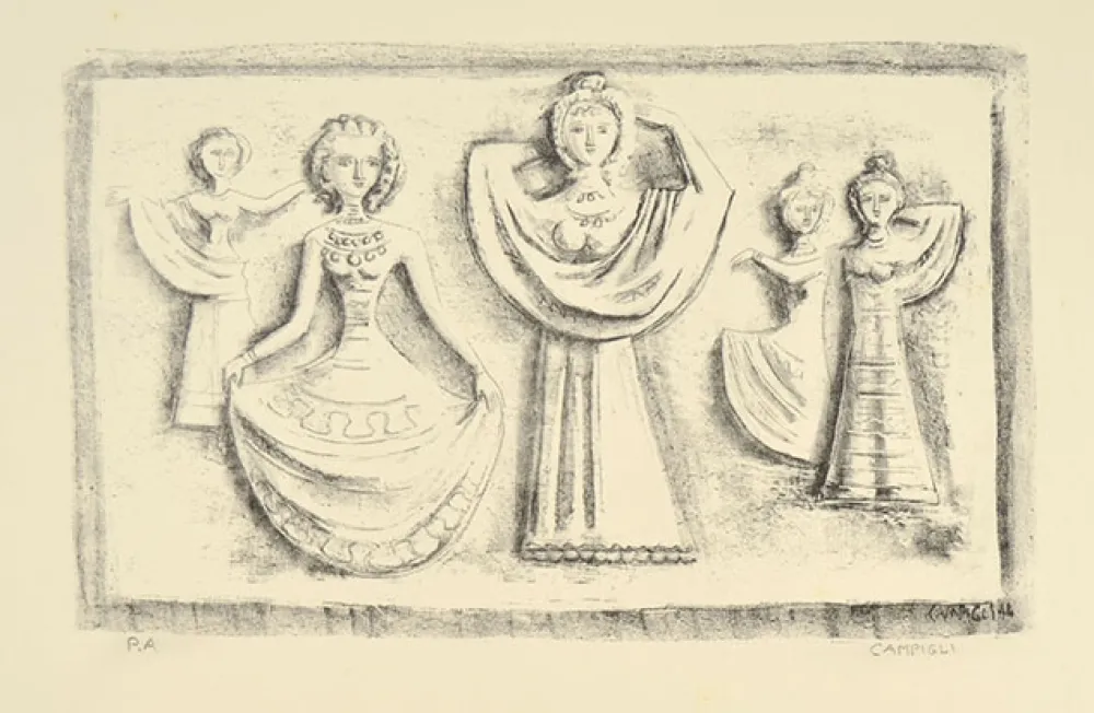 Litografía Campigli - DANZE NOTTURNE, 1944
