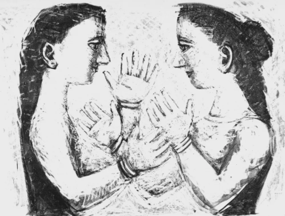 Litografía Campigli - Gioco con il filo