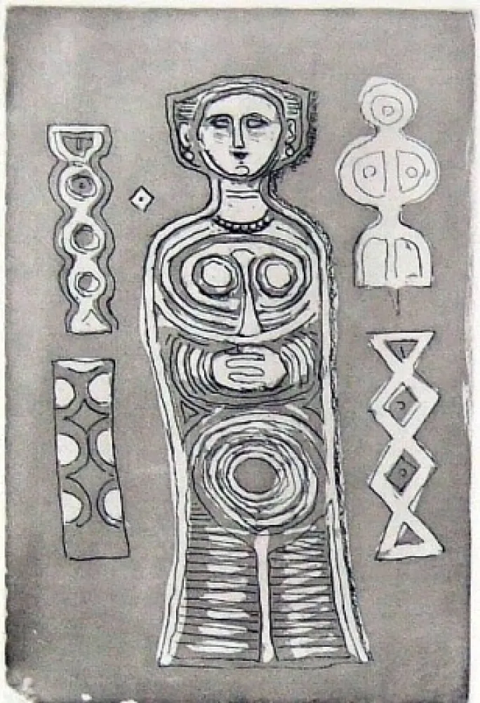 Aguafuerte Y Aguatinta Campigli - Idolo su fondo scuro