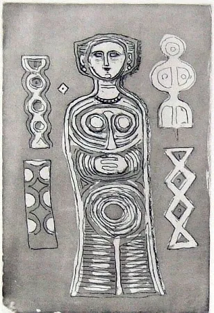 Aguafuerte Y Aguatinta Campigli - Idolo su fondo scuro