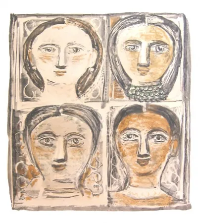 Litografía Campigli - Quattro teste