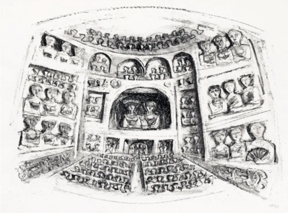 Litografía Campigli - Teatro