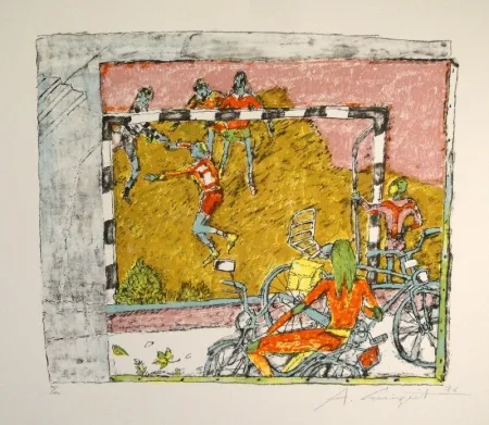 Litografía Carigiet - (Fussballspiel)