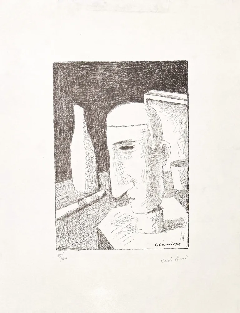 Litografía Carra - Carlo Carrà (1881–1966) – Gentiluomo ubriaco – Zinc lithograph – 1949
