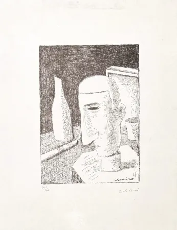 Litografía Carra - Carlo Carrà (1881–1966) – Gentiluomo ubriaco – Zinc lithograph – 1949