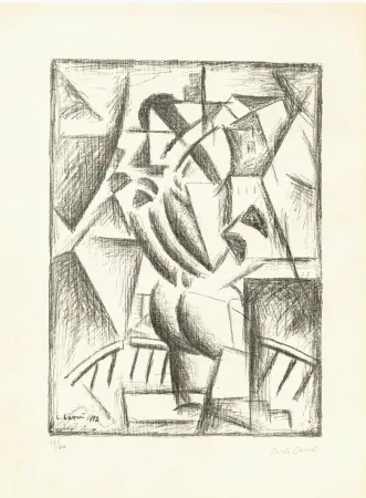 Litografía Carra - Donna al balcone (Simultaneità)