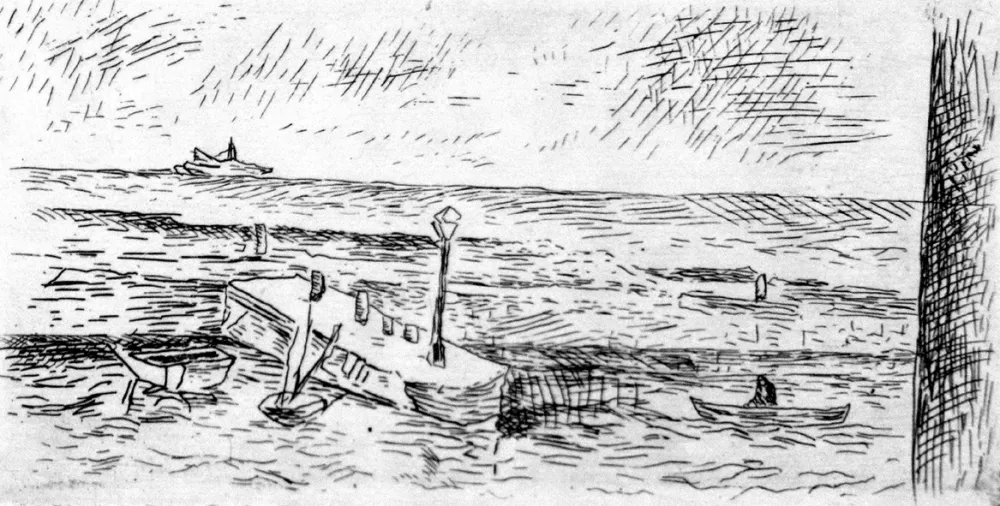 Aguafuerte Carra - Il molo di Camogli