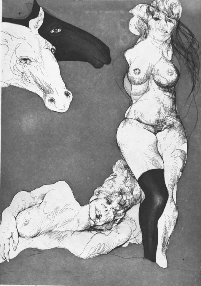 Aguafuerte Carrera - Cavalli curiosi