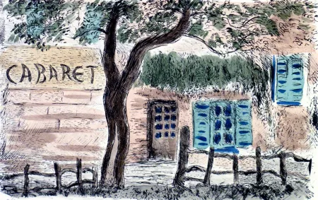 Litografía Cascella - Cabaret Lapin Agil a Montmartre