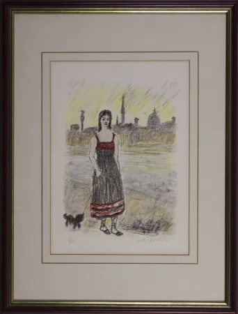 Litografía Cascella - Firenze Ponte San Nicolò